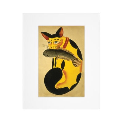 Cat with a fish &ndash; 8 x 10&rdquo; mounted print